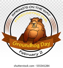Groundhog Day. Vector illustration. Round label on a white background.