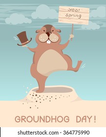 Groundhog day. Vector marmot cartoons illustration background