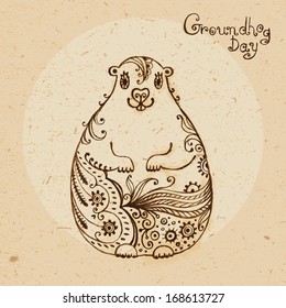 Groundhog Day. Vintage hand drawn card. Vector illustration.