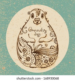 Groundhog Day. Vintage hand drawn card. Vector illustration.