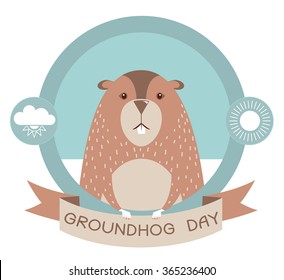 Groundhog day.Marmot vector label background for text