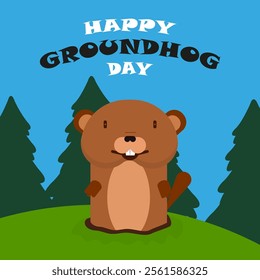 Groundhog Happy Day spring, vector art illustration.