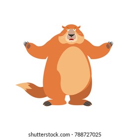 Groundhog happy. Woodchuck merry emotions. Marmot Joyful. Groundhog day Vector illustration