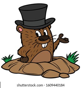 Groundhog with a Hat - A cartoon illustration of a cute Groundhog with a Hat.