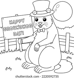 Groundhog with Hat Coloring Page for Kids