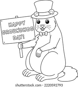 Groundhog with Hat Isolated Coloring Page 