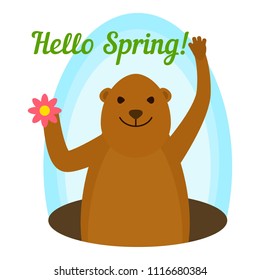 Groundhog hello spring icon. Flat illustration of groundhog hello spring vector icon for web design