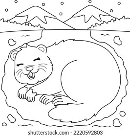 Groundhog Hibernating Coloring Page for Kids