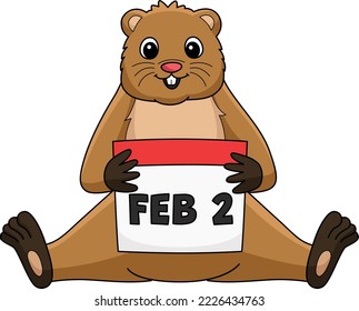 Groundhog Holding Calendar Cartoon Clipart