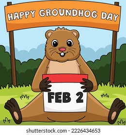 Groundhog Holding Calendar Colored Illustration