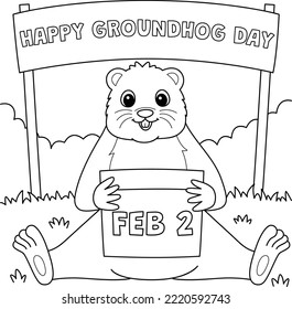 Groundhog Holding Calendar Coloring Page for Kids