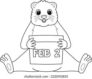 Groundhog Holding Calendar Isolated Coloring 