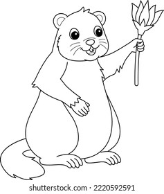 Groundhog Holding Flower Isolated Coloring Page