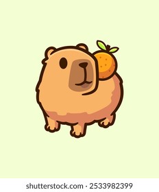 Groundhog holding orange fruit on the back cartoon vector illustration