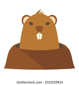 Groundhog in hole icon. Flat illustration of groundhog in hole vector icon for web