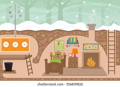 Groundhog House - Detailed illustration of a cute groundhog's weather station house with a groundhog waking up from his sleep on February second. Eps10