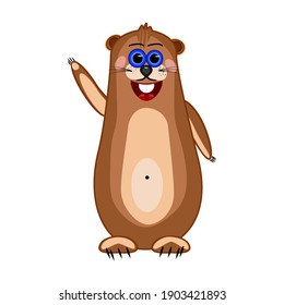 
GroundHg einzeln auf weißem Hintergrund. Cute Cartoon Marmot. Groundhog Day. Hübscher brauner Gopher, der windet. Fatty Prärie Hund. Fröhlicher Hamster mit Lächeln. Vorhersage des Wetters. Vektorgrafik