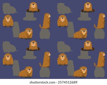 Groundhog Marmot Cartoon Character Blue Seamless Wallpaper Background