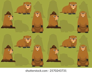 Groundhog Marmot Cartoon Character Green Seamless Wallpaper Background