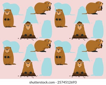 Groundhog Marmot Cartoon Character Pink Seamless Wallpaper Background