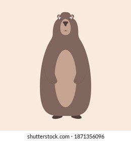 groundhog, marmot or ground squirrel stands on its hind legs. Vector illustration. Cute little forest wild animal.