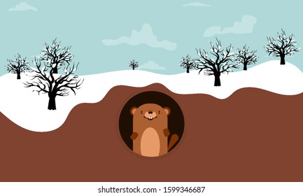 Groundhog mink in winter, vector art illustration.