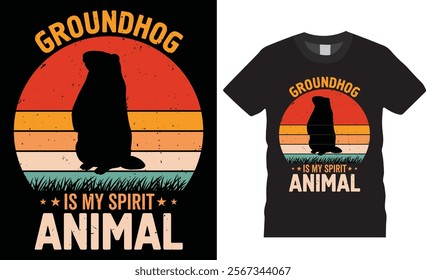 Groundhog is my spirit animal retro vintage t-shirt design. Funny Groundhogs lovers t Shirts, cute woodchucks animal gift tee shirts design, Groundhog Day unique and eye-catching best colorful t shirt