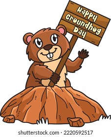 Groundhog with Placard Cartoon Colored Clipart