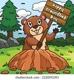 Groundhog with Placard Colored Cartoon 