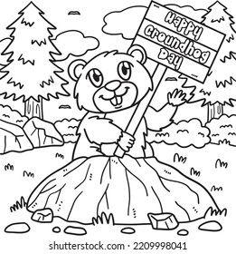 Groundhog with Placard Groundhog Day Coloring