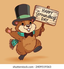 groundhog with prediction table, symbol, spring, happy groundhog day