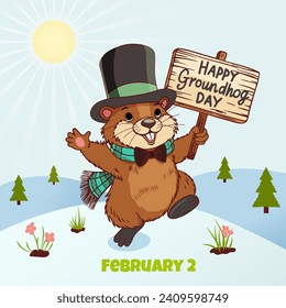 groundhog with prediction table, symbol, spring, happy groundhog day
