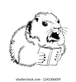 Groundhog reading a book. Groundhog reading a book out loud. 