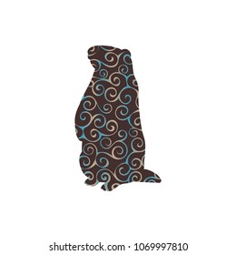 Groundhog rodent spiral pattern color silhouette animal.