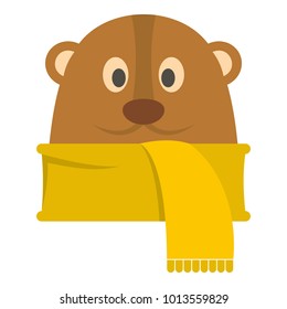 Groundhog in scarf icon. Flat illustration of groundhog in scarf vector icon for web