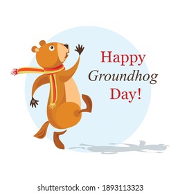 Groundhog, Schatten. Alles Gute zum Grundurchtag! Gehendes Sümpfe. Vektorgrafik-Design mit lustigem Charakter einzeln auf weißem Hintergrund. Flaches Design.