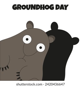 Groundhog and shadow isolated on white background. Groundhog Day design in trendy simple minimalism style. Vector illustration can used t-shirt print, web and social media banner. EPS 10 Editable