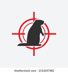 Groundhog silhouette. Animal pest icon red target