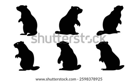Groundhog Silhouette Set - Marmot Standing and Sitting Vector Icons made by adobe illustrator