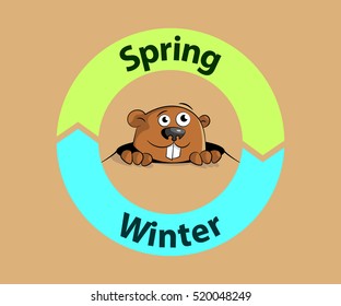 Groundhog spring or winter. Flat design. Vector illustration.