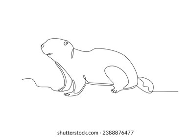 A groundhog stood looking up. Groundhog day one-line drawing