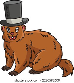 Groundhog with Top Hat Cartoon Colored Clipart 