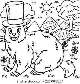 Groundhog with Top Hat Groundhog Day Coloring 