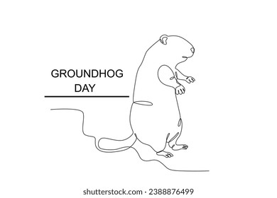 A groundhog walked backwards looking at his shadow. Groundhog day one-line drawing