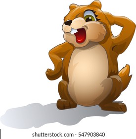 Groundhog who looks at his shadow. Vector Image.