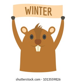 Groundhog in winter icon. Flat illustration of groundhog in winter vector icon for web