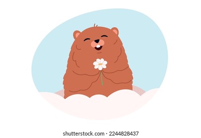 Groundhogs. Happy groundhog day. Marmot or beaver wild animal relax. Flat vector illustration