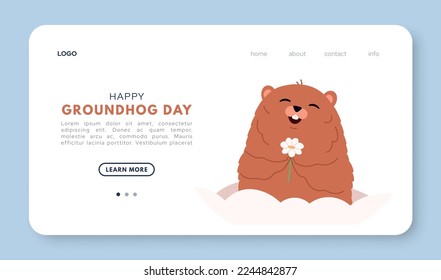 Groundhogs landing. Happy groundhog day. Marmot or beaver wild animal relax. Flat vector illustration