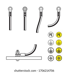 Grounding Wire with Ring Terminal.Grounding Bolt.Terminal of a Protective Earth Ground Electrode Label.Protective Earthing.IEC 60417 - 5019