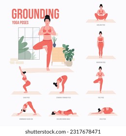 Grounding Yoga poses. Young woman practicing Yoga pose. Woman workout fitness, aerobic and exercises